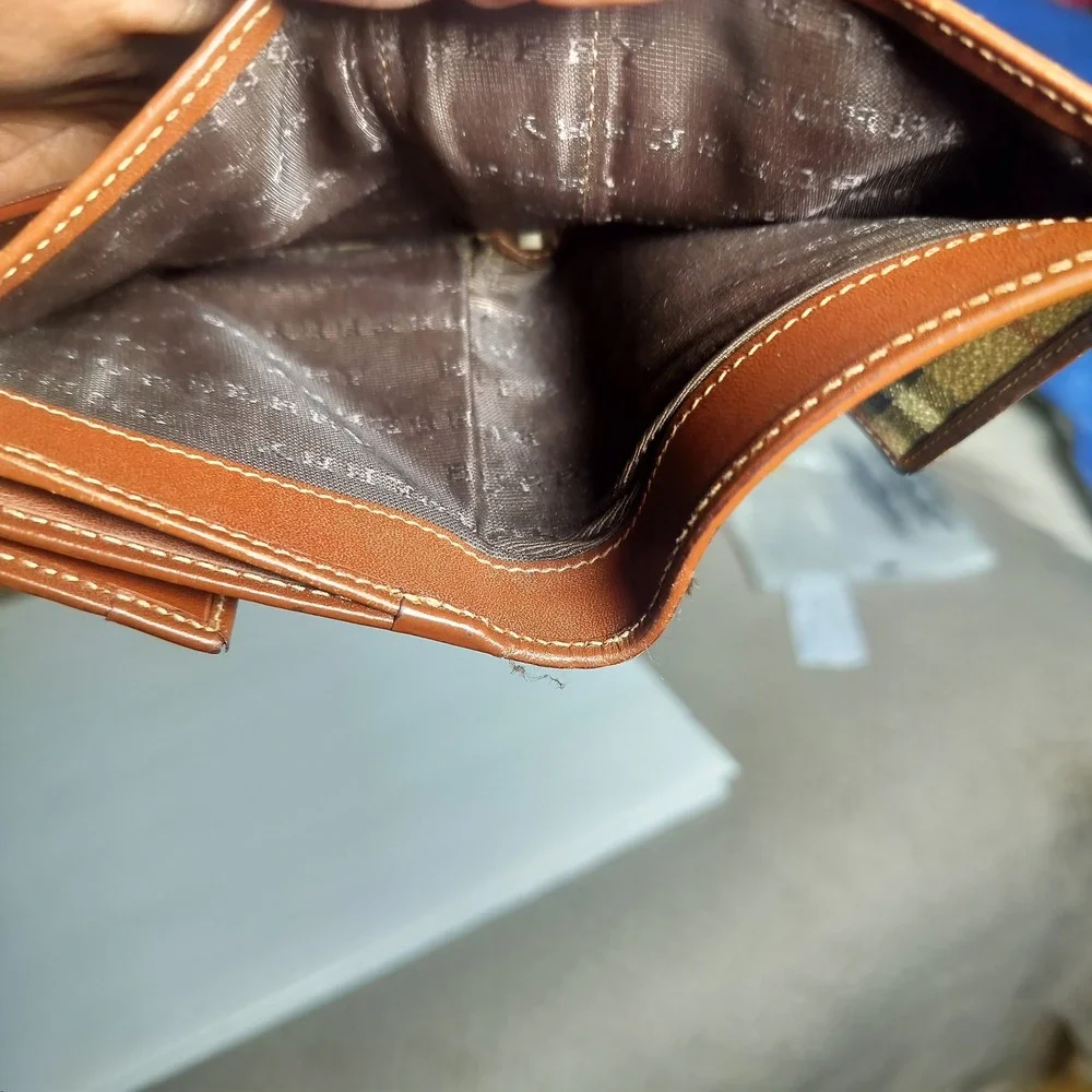 Burberry Haymarket‎ Check Bifold Wallet Brown Leather Trim Made in Italy